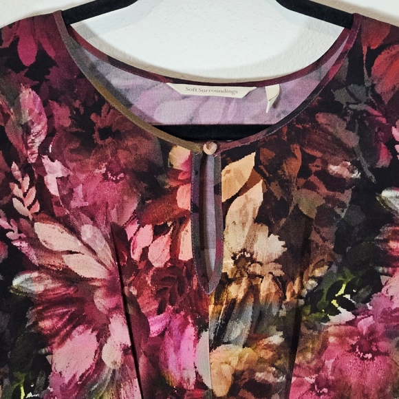 Soft Surroundings Natural Romance Maxi Dress Sz L 3/4 Sleeve Ruffle Boho Floral - Picture 4 of 14